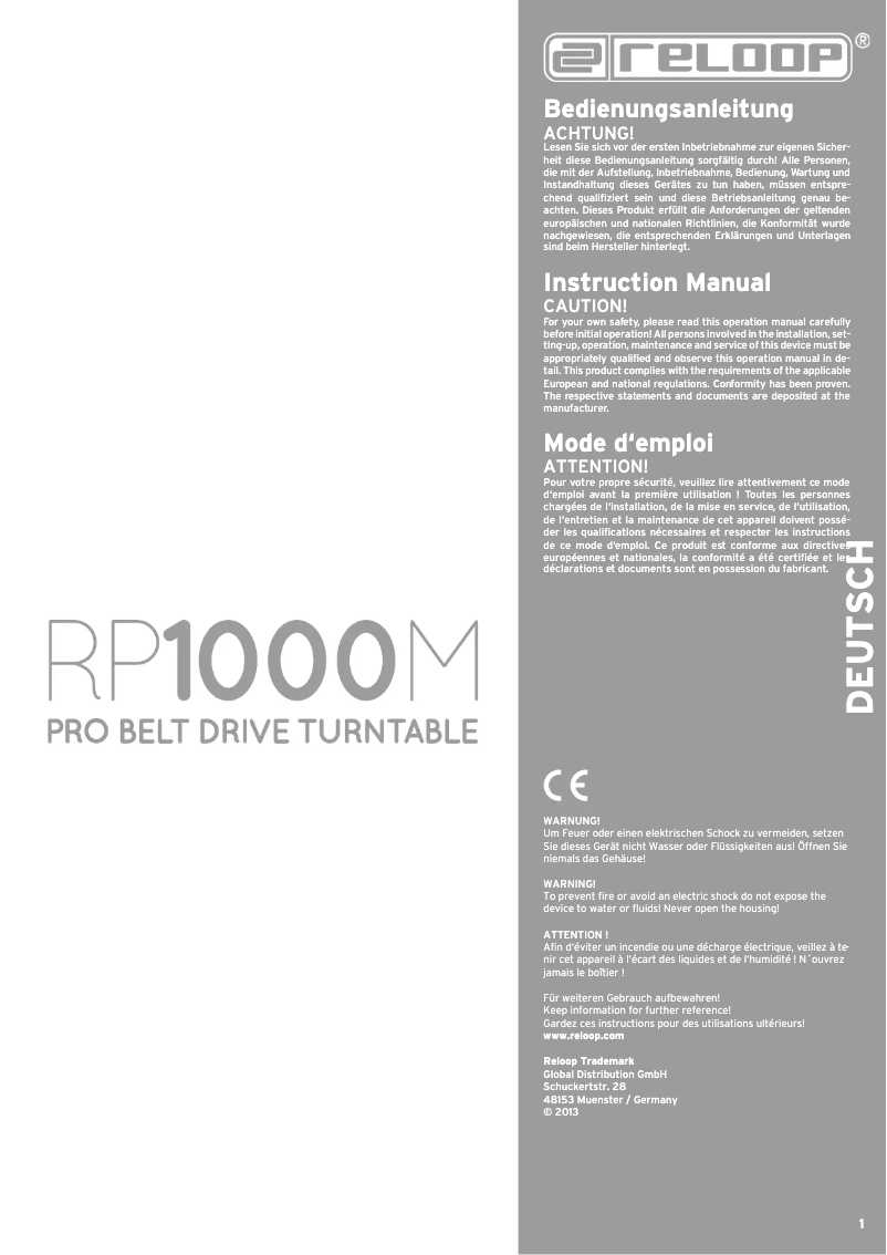 Page n°1 - Manuel utilisateur Reloop RP-1000M