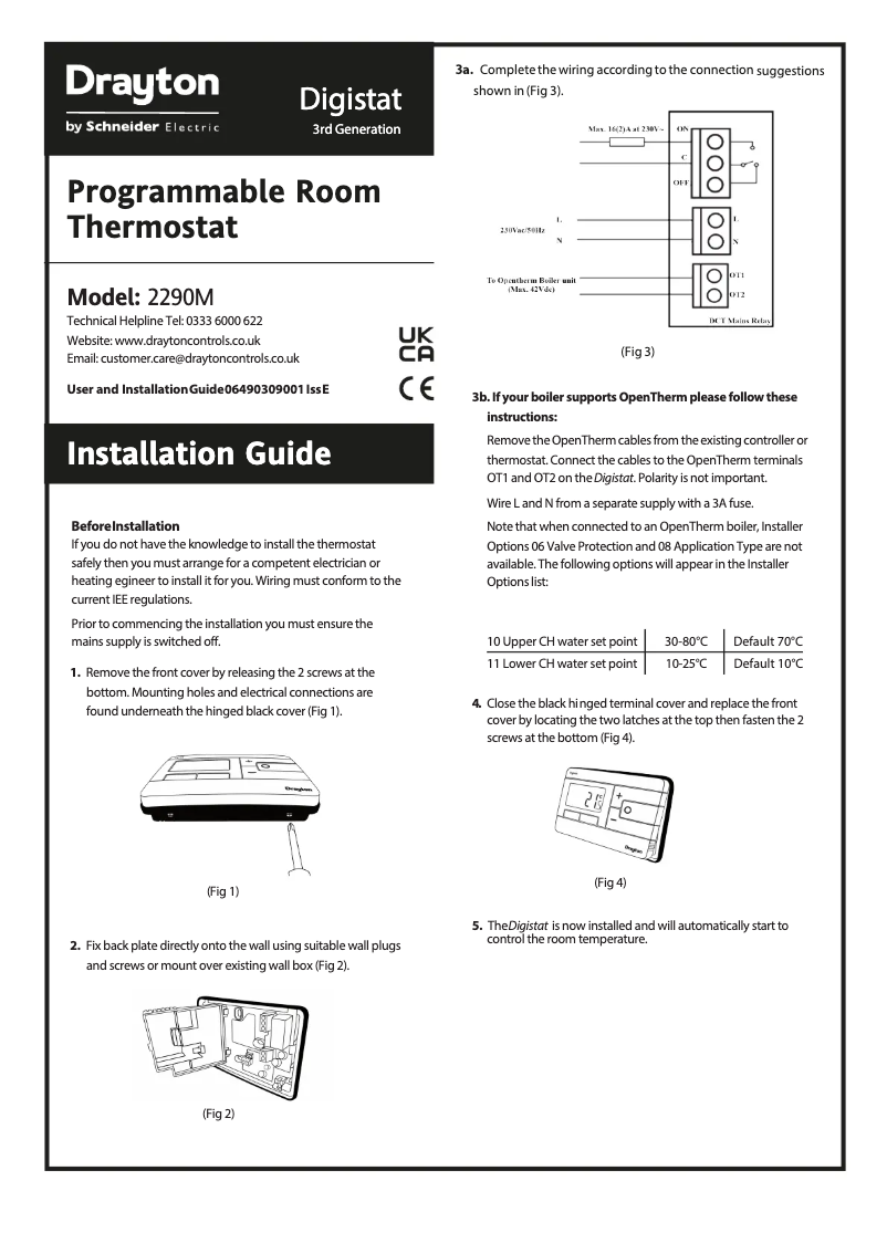 Page n°1 - Manuel utilisateur Drayton Digistat 2290M