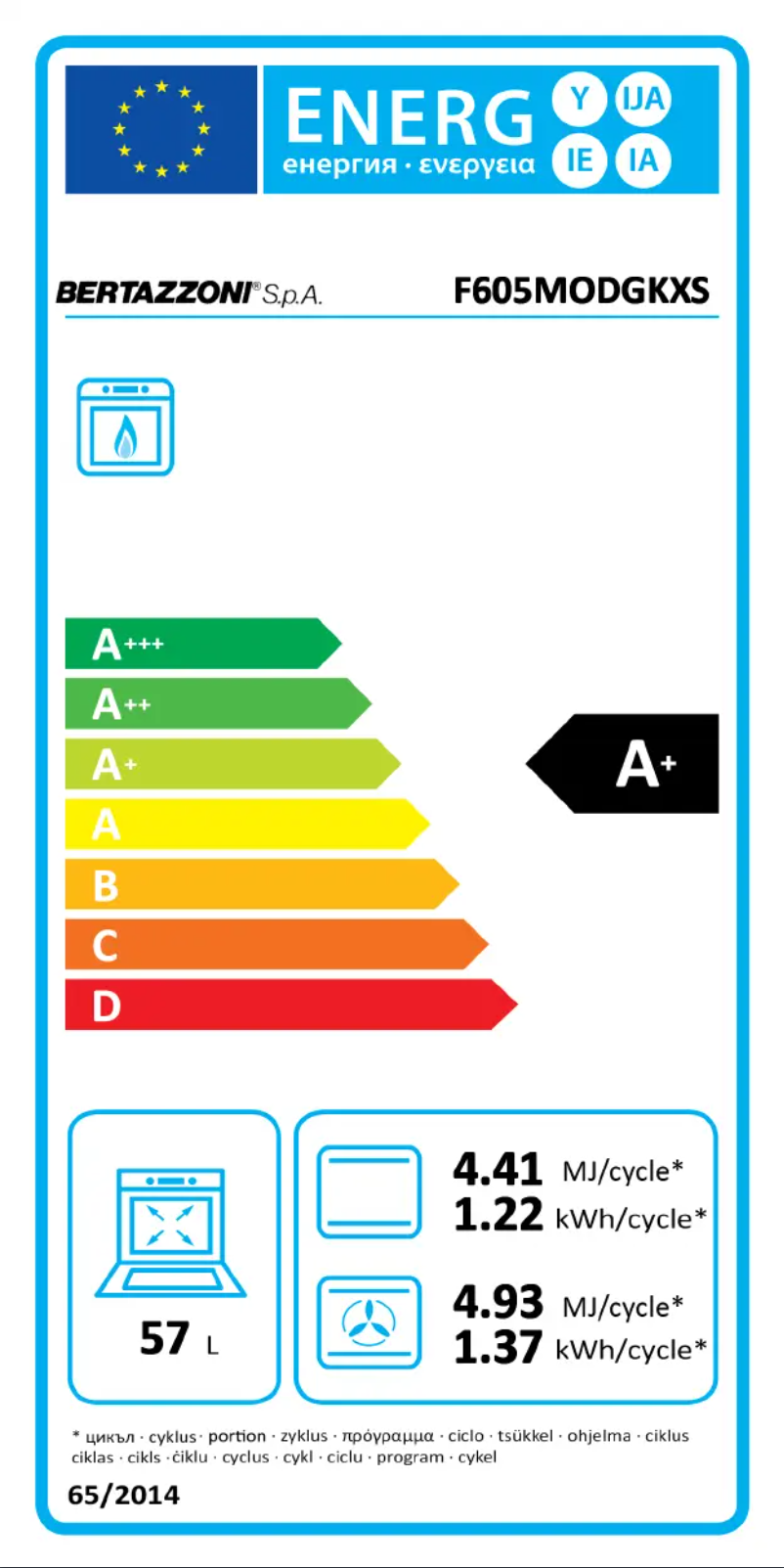 Page 1 de la notice Label énergétique Bertazzoni F605MODGKXS