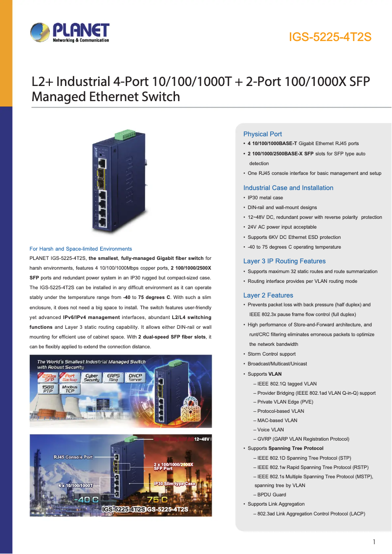 Page n°1 - Fiche technique Planet IGS-5225-4T2S
