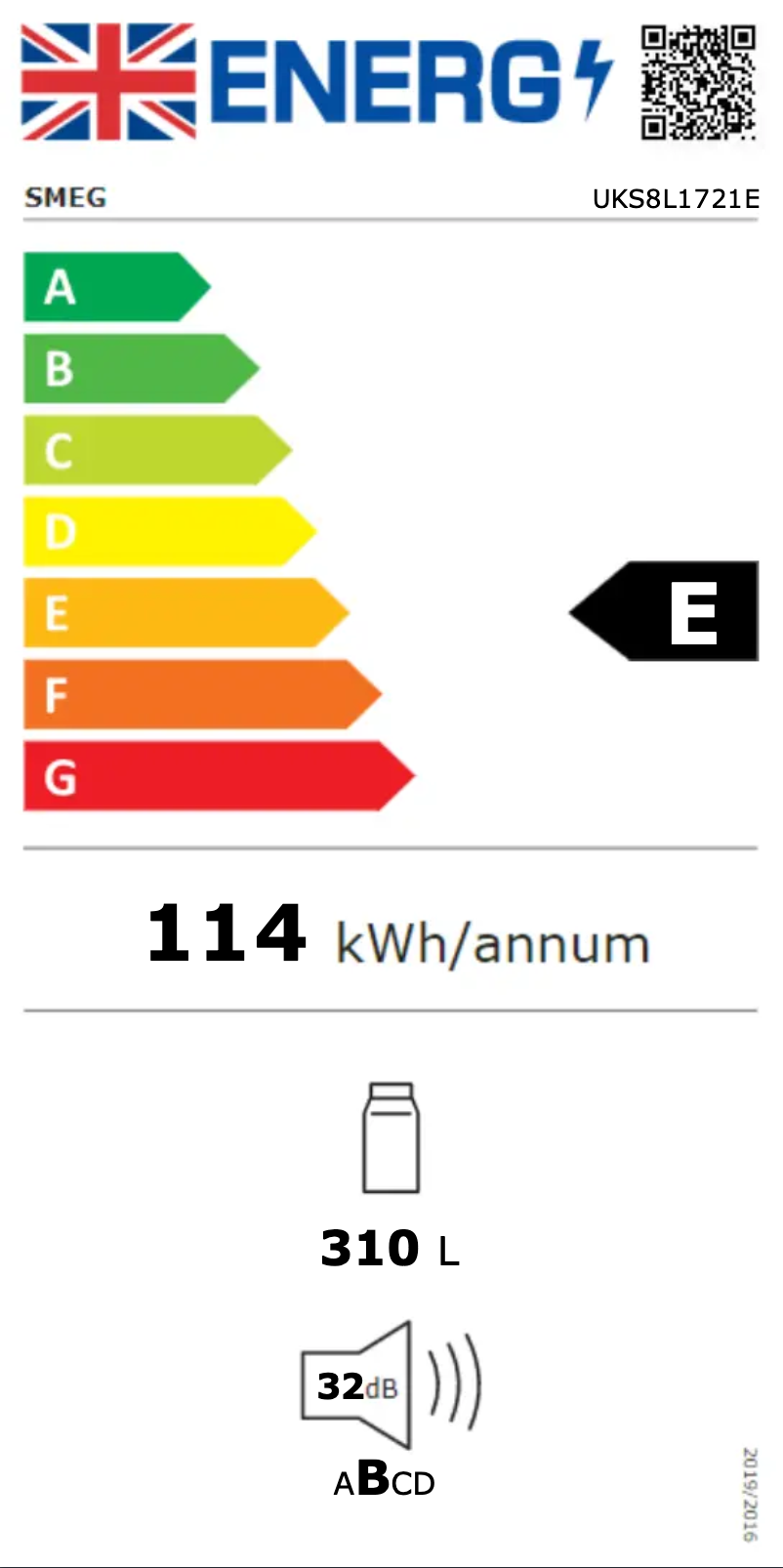 Page 1 de la notice Label énergétique Smeg UKS8L1721E