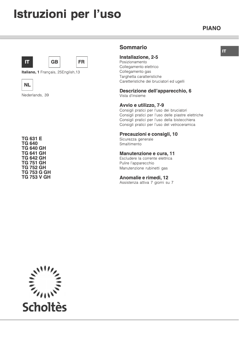 Página 1 del manual Manual de usuario Scholtès TG 641 GH IX