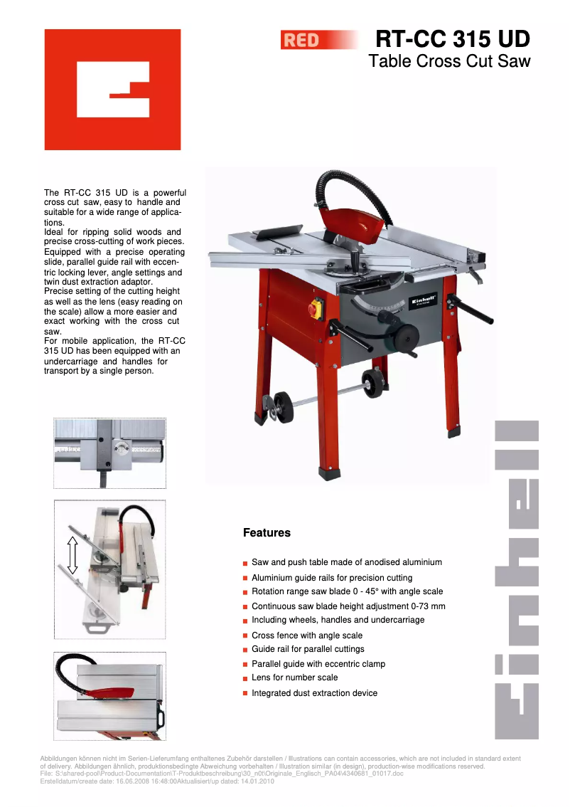 Page n°1 - Manuel utilisateur Einhell RT-CC 315 UD