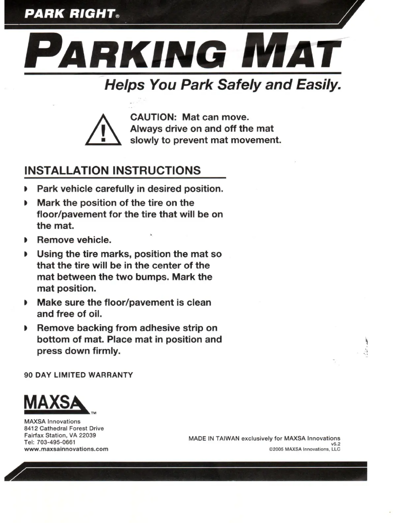 Page 1 de la notice Manuel utilisateur Maxsa Park Right