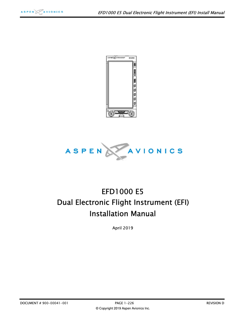 Page n°1 - Manuel utilisateur Aspen Avionics EFD1000 E5