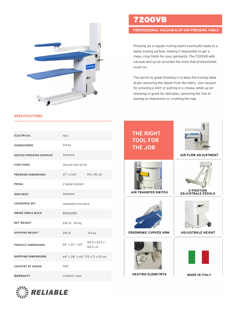 Page n°1 - Manuel utilisateur Reliable 7200VB