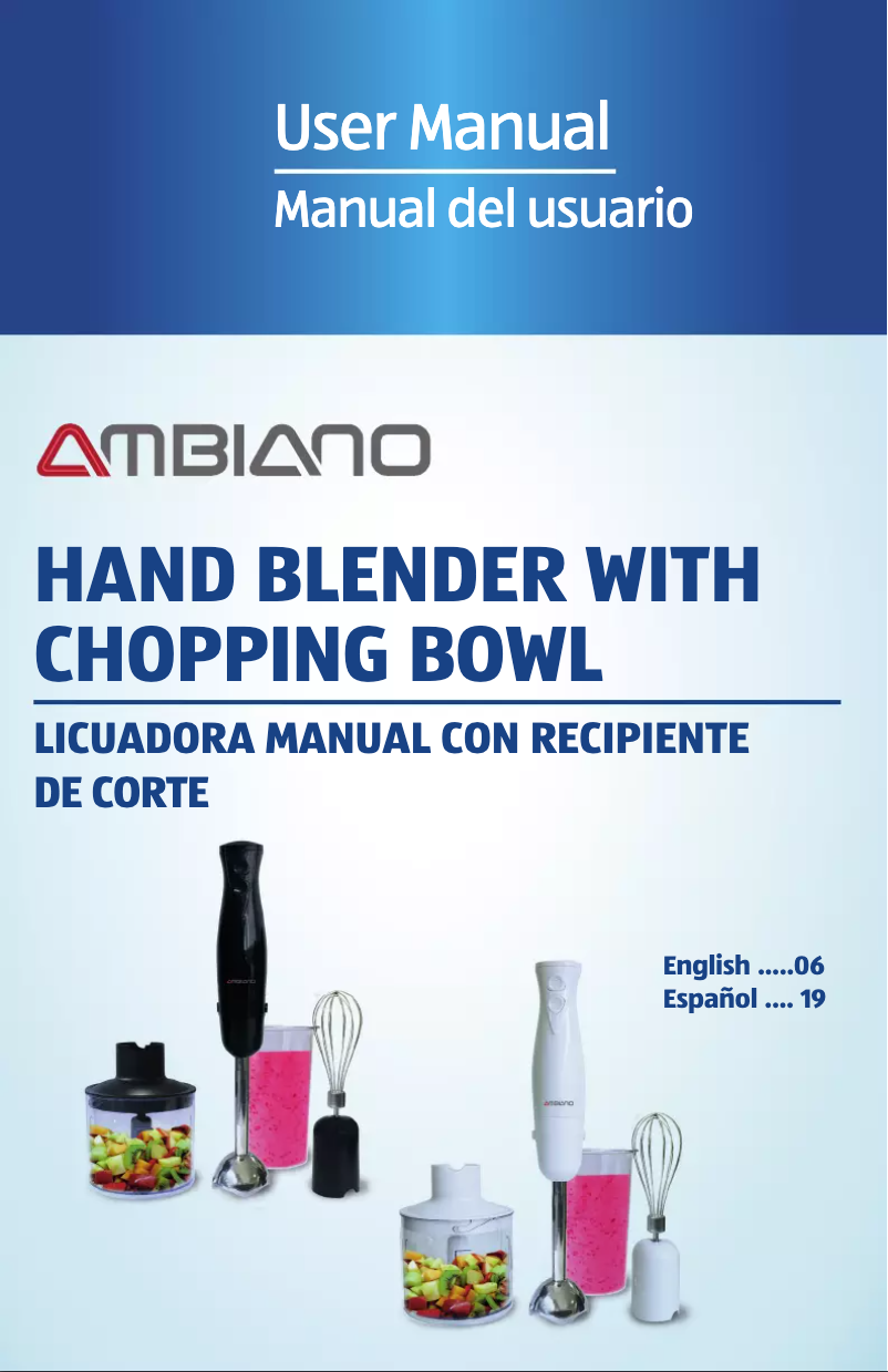 Image de la première page du manuel de l'appareil Hand Blender with Chopping Bowl WHB-13H