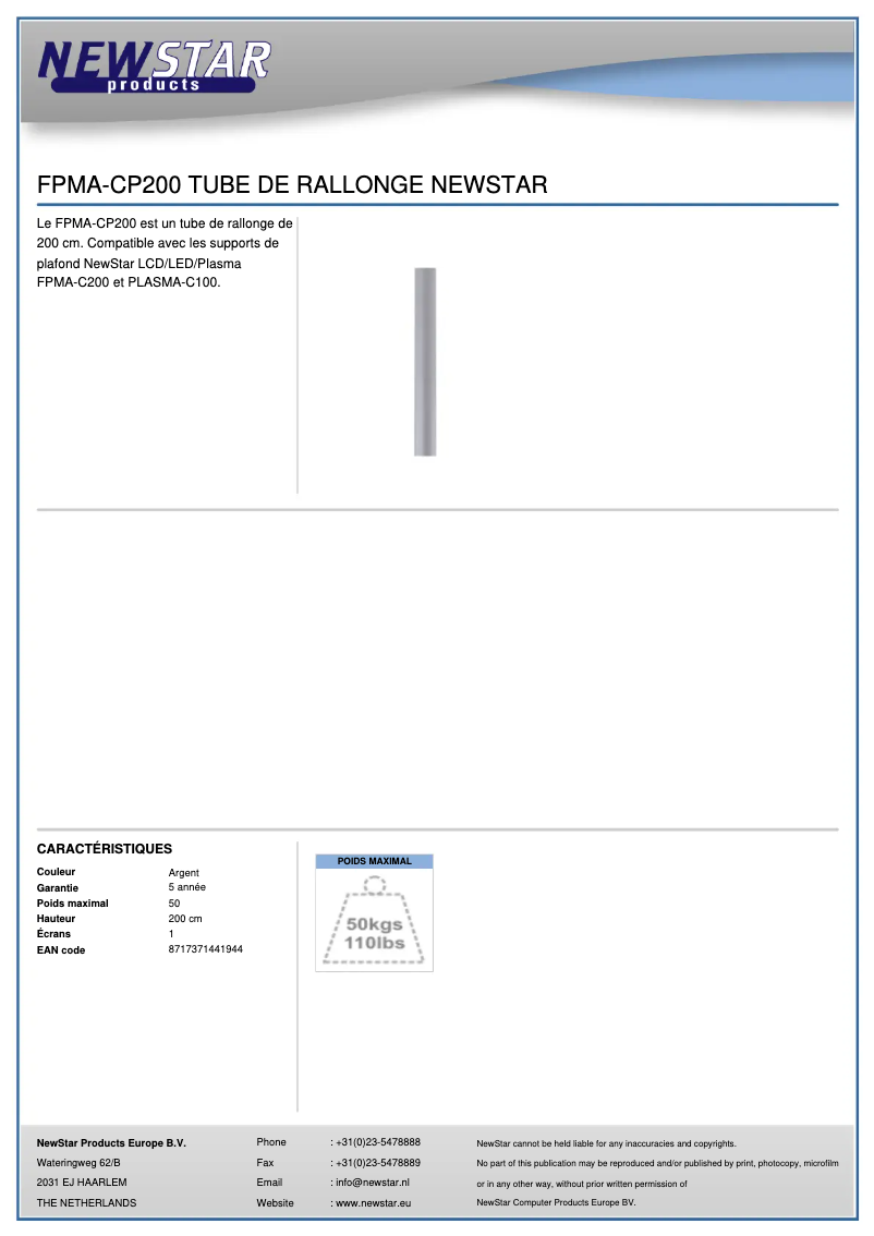 Page 1 de la notice Manuel utilisateur Newstar FPMA-CP200