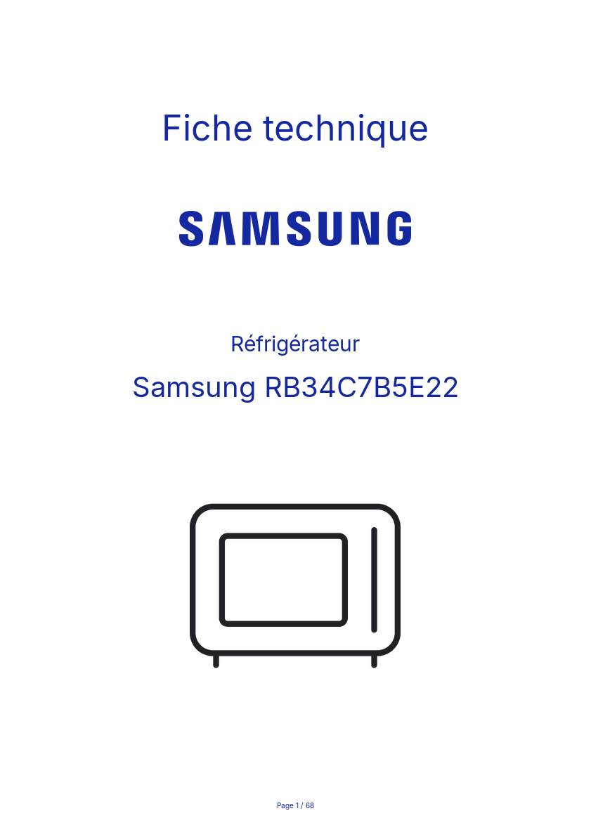 Page n°1 - Fiche technique Samsung RB34C7B5E22