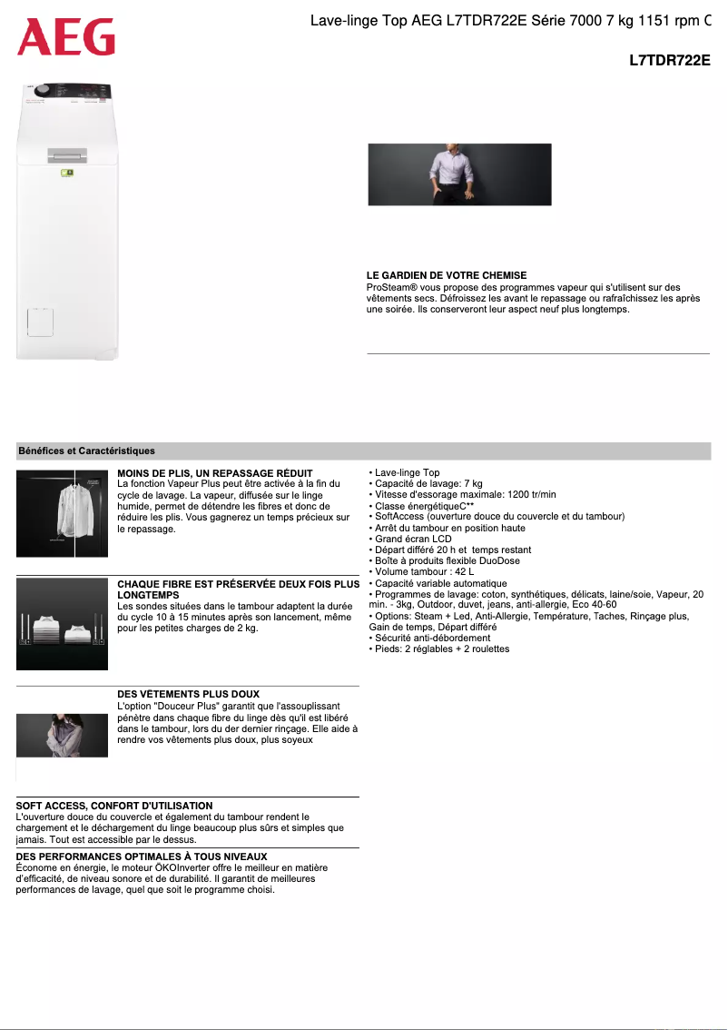 Image de la première page du manuel de l'appareil L7TDR722E