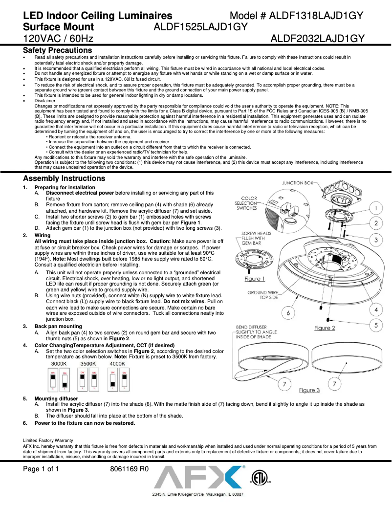 Page n°1 - Manuel utilisateur AFX Ashland ALDF1318LAJD1GY