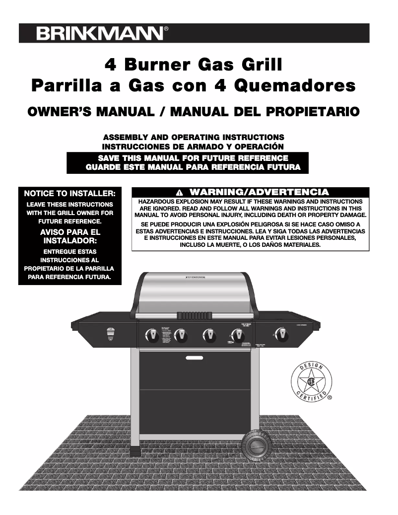 Page n°1 - Manuel d'utilisation et d'entretien Brinkmann 810-8412-SB