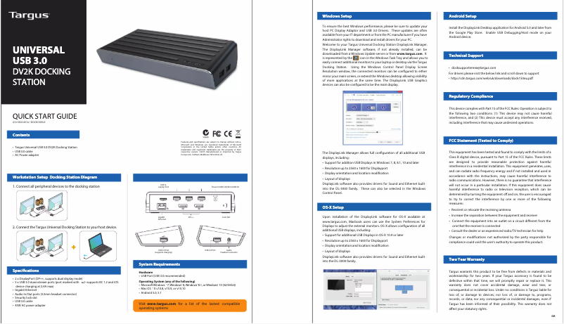 Page n°1 - Manuel utilisateur Targus Dual 2k DisplayPort Universal Docking Station