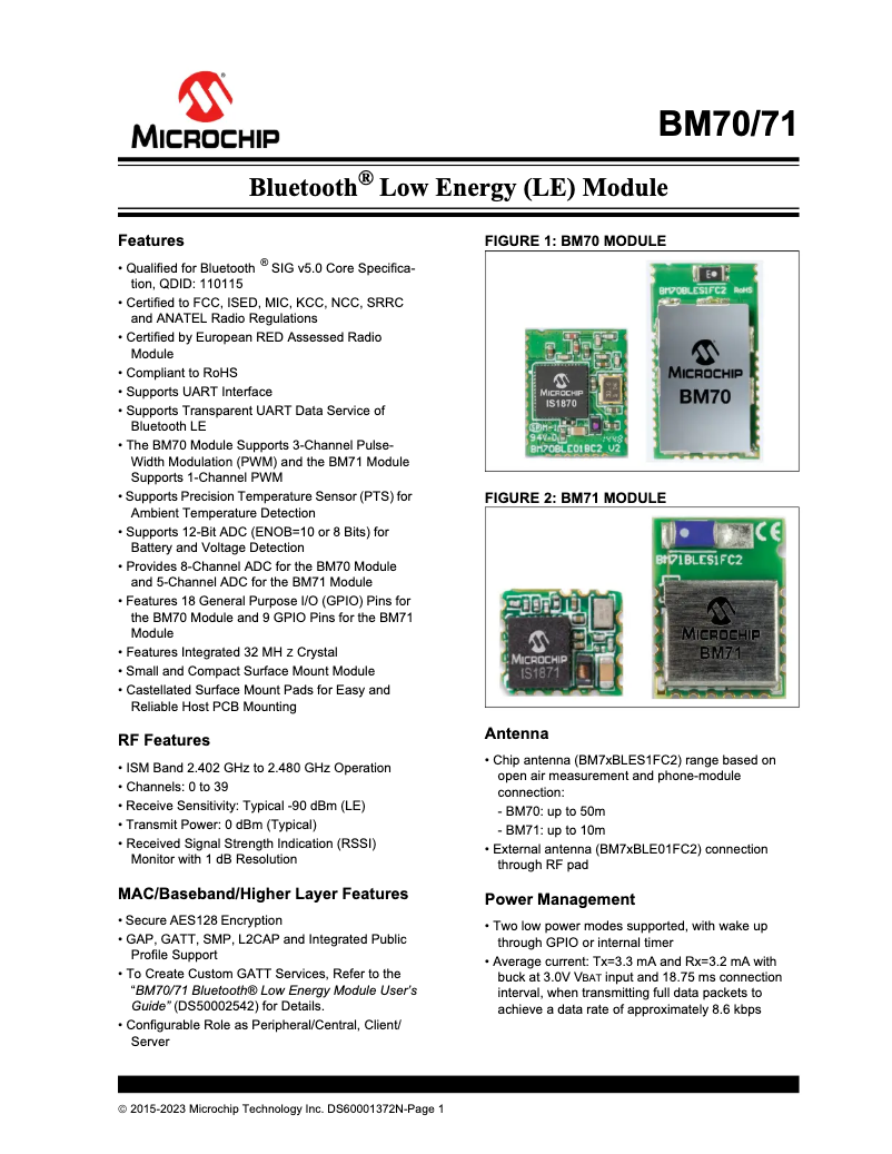 Page 1 de la notice Fiche technique Microchip BM70