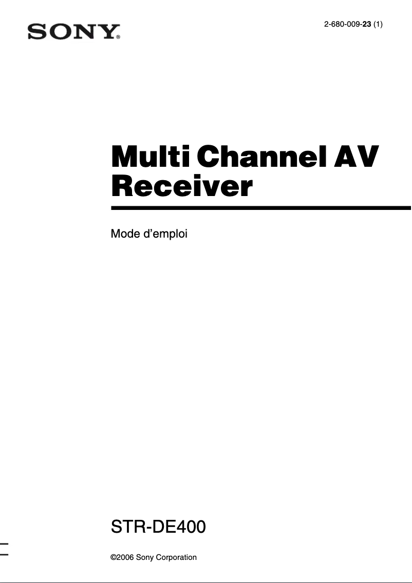 Page 1 de la notice Manuel utilisateur Sony STR-DE400