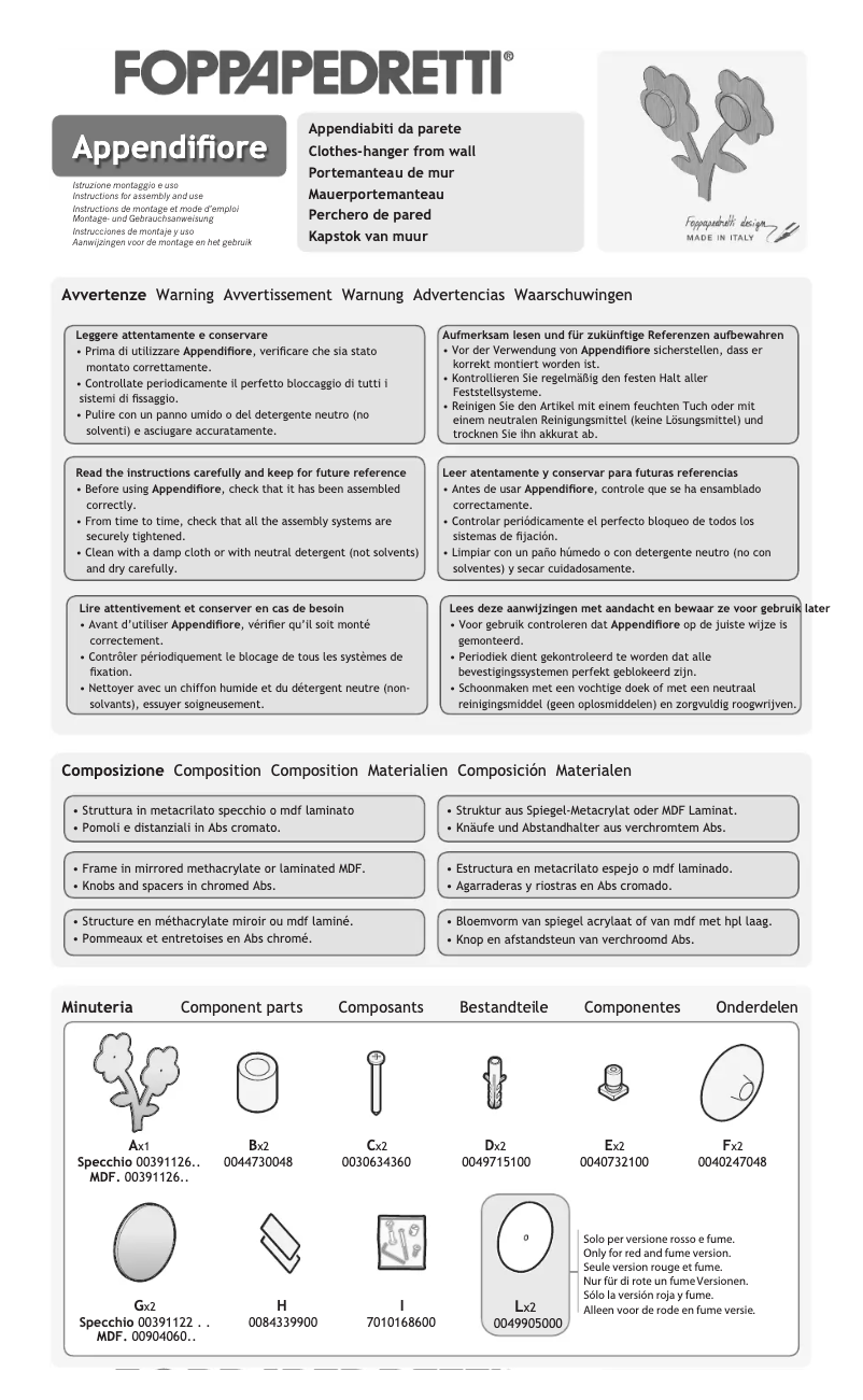 Page 1 de la notice Manuel utilisateur Foppapedretti Appendifiore