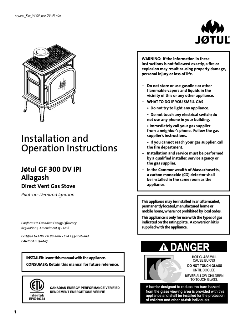 Página 1 del manual Manual de usuario Jøtul GF 300 DV IPI Allagash