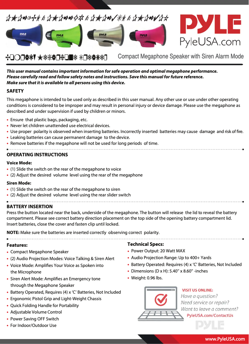 Page 1 de la notice Manuel utilisateur Pyle PMP22GRE