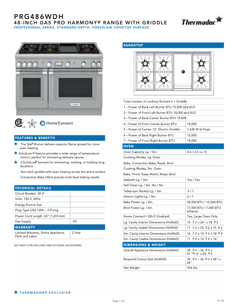 Page n°1 - Fiche technique Thermador PRG486WDH