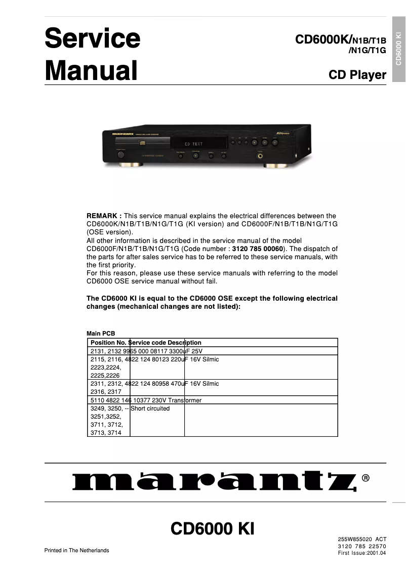 Page n°1 - Manuel utilisateur Marantz CD6000K