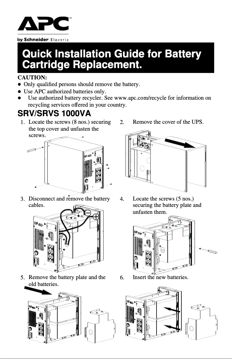 Page 1 de la notice Manuel utilisateur APC APCRBCV204