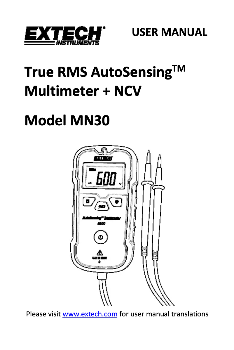 Page 1 de la notice Manuel utilisateur Extech MN30