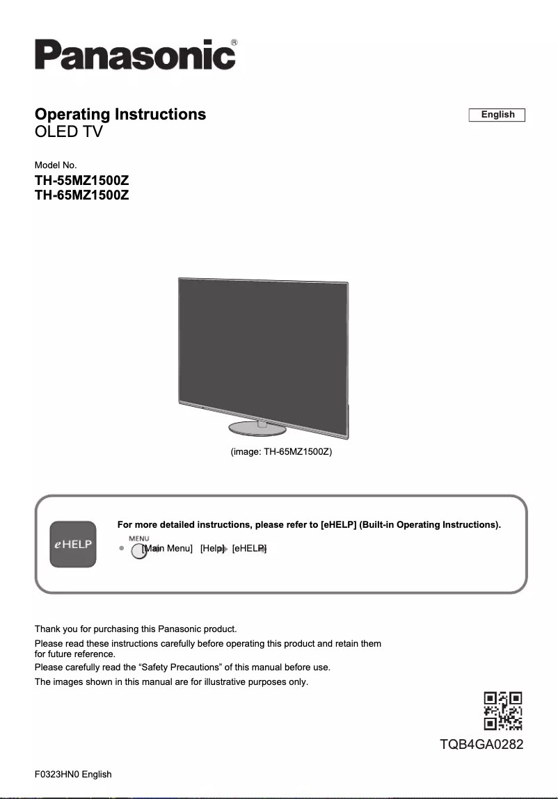Page 1 de la notice Manuel utilisateur Panasonic TH-65MZ1500Z