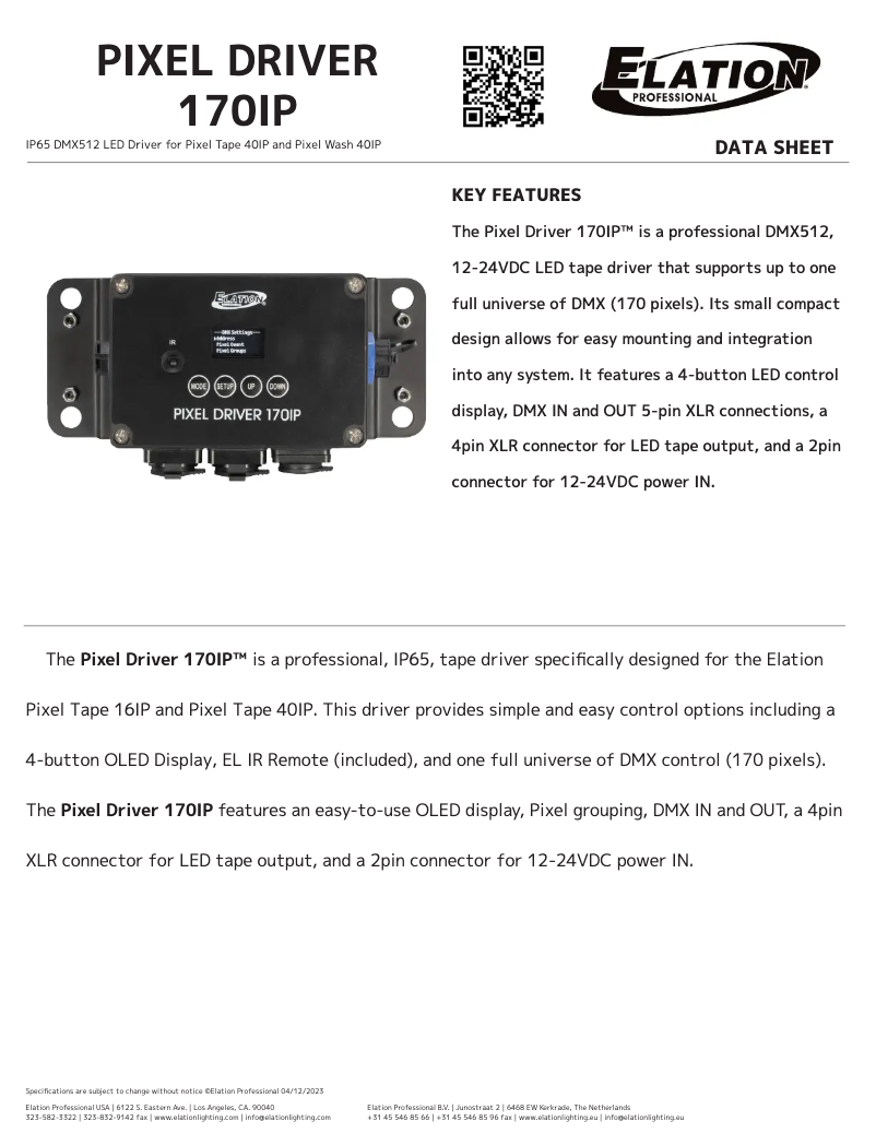 Imagen de la primera página del manual del dispositivo PIXEL DRIVER 170IP