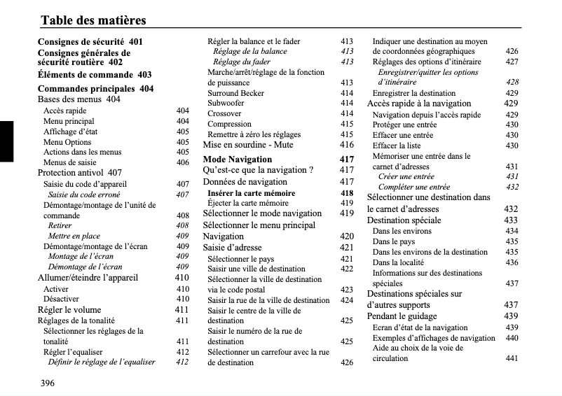 Page 1 de la notice Manuel utilisateur Becker Cascade 7944