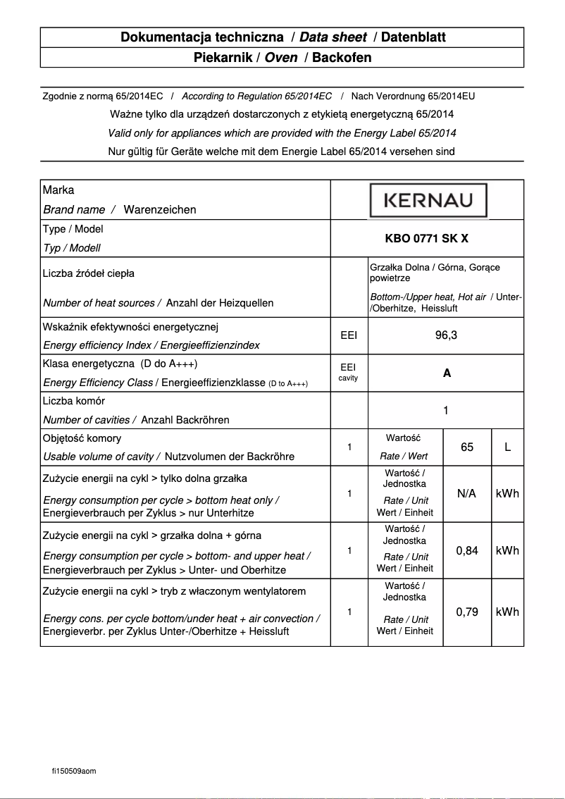 Page n°1 - Fiche technique Kernau KBO 0771 SK X