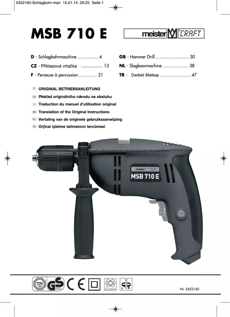 Page n°1 - Manuel utilisateur Meister Craft MSB 710 E