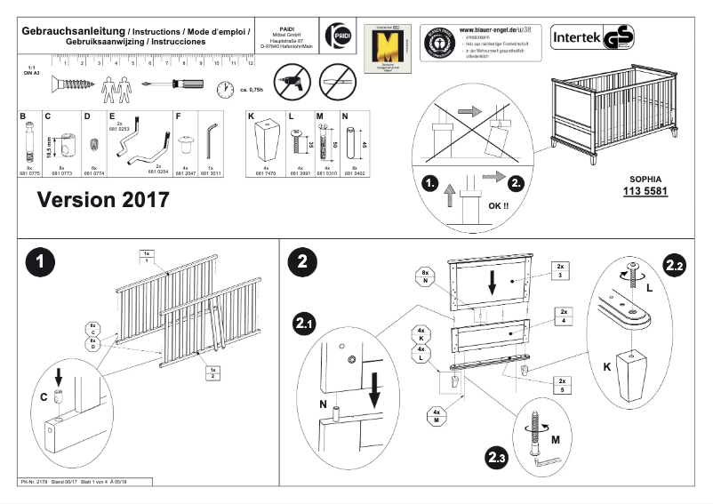 Page 1 de la notice Manuel utilisateur Paidi Sophia