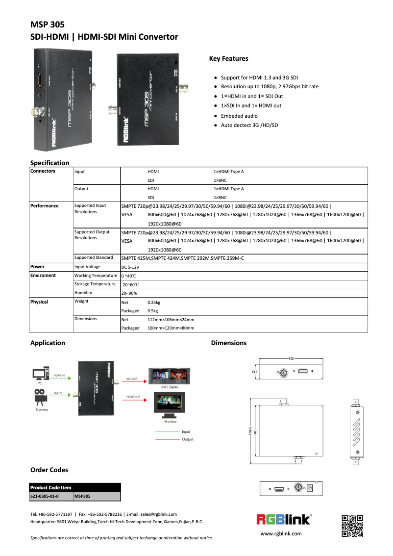 Page n°1 - Manuel utilisateur RGBlink MSP305