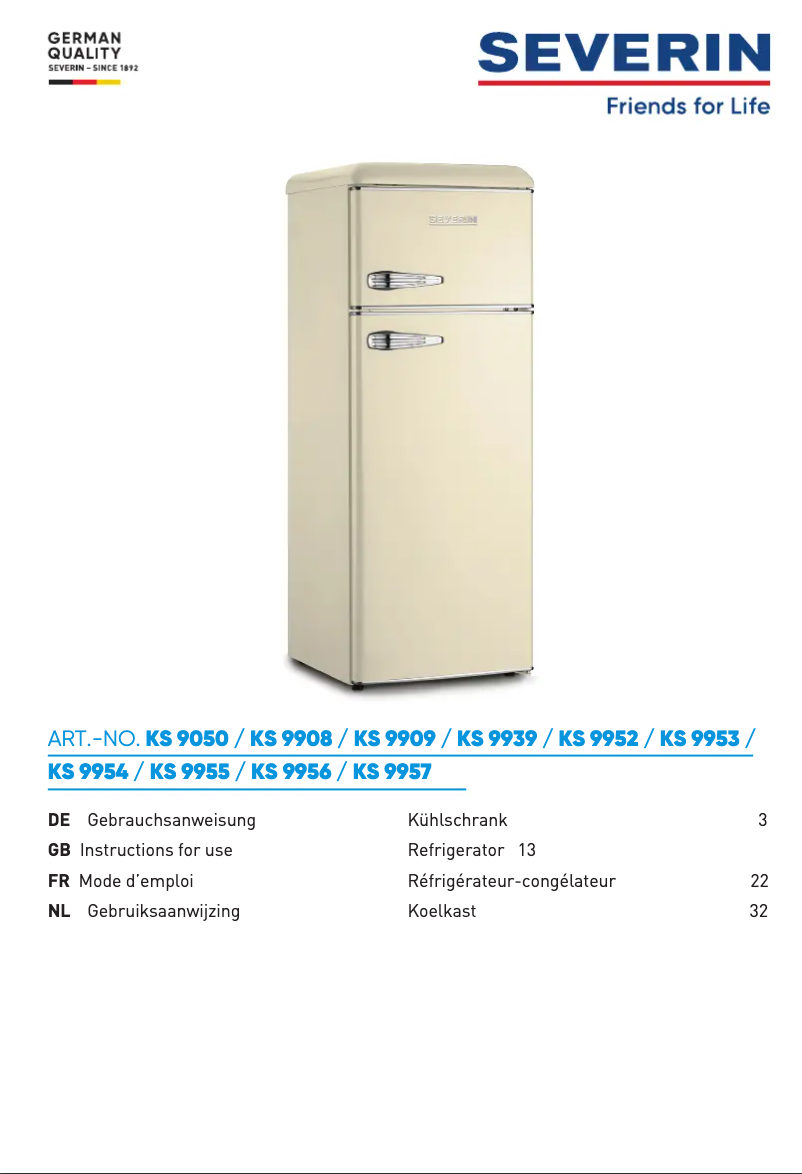 Page n°1 - Manuel utilisateur Severin KS 9956