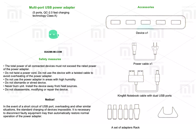 Page 1 de la notice Manuel utilisateur Xiaomi Multi Port USB Power Adapter