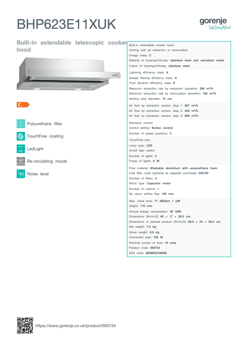 Page n°1 - Fiche technique Gorenje BHP623E11XUK