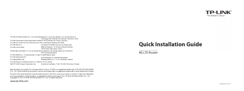 Page n°1 - Guide d'installation TP-Link TL-MR3420