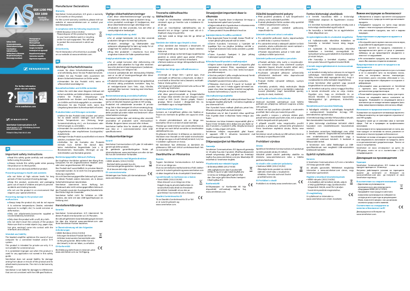 Página 1 del manual Instrucciones de seguridad Sennheiser GSX 1000