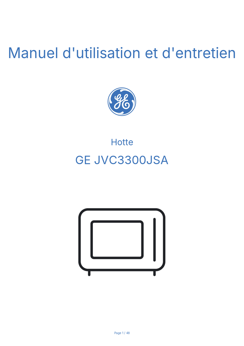 Page n°1 - Manuel d'utilisation et d'entretien GE JVC3300JSA
