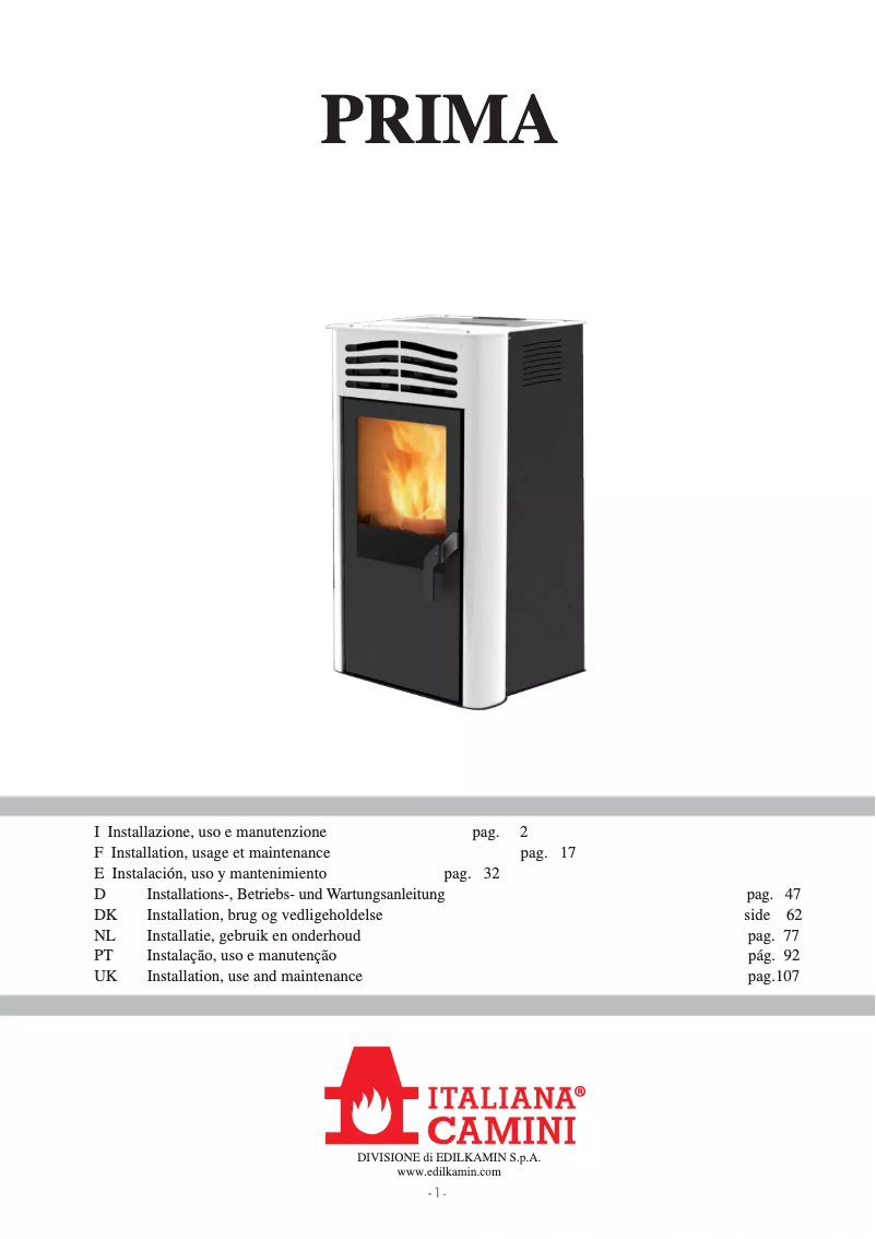 Page 1 de la notice Manuel utilisateur Edilkamin PRIMA