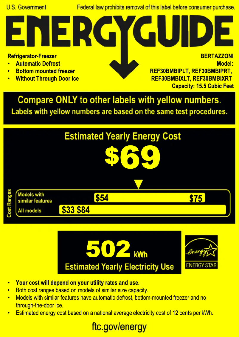 Page 1 de la notice Label énergétique Bertazzoni REF30BMBIXLT