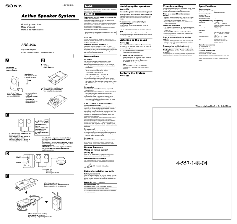 Image de la première page du manuel de l'appareil SRS-M30