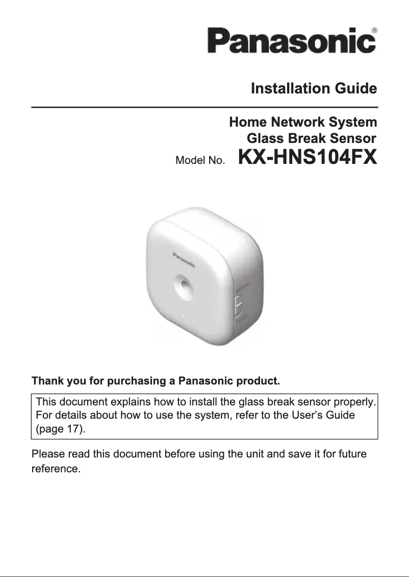 Page 1 de la notice Manuel utilisateur Panasonic KX-HNS104FX