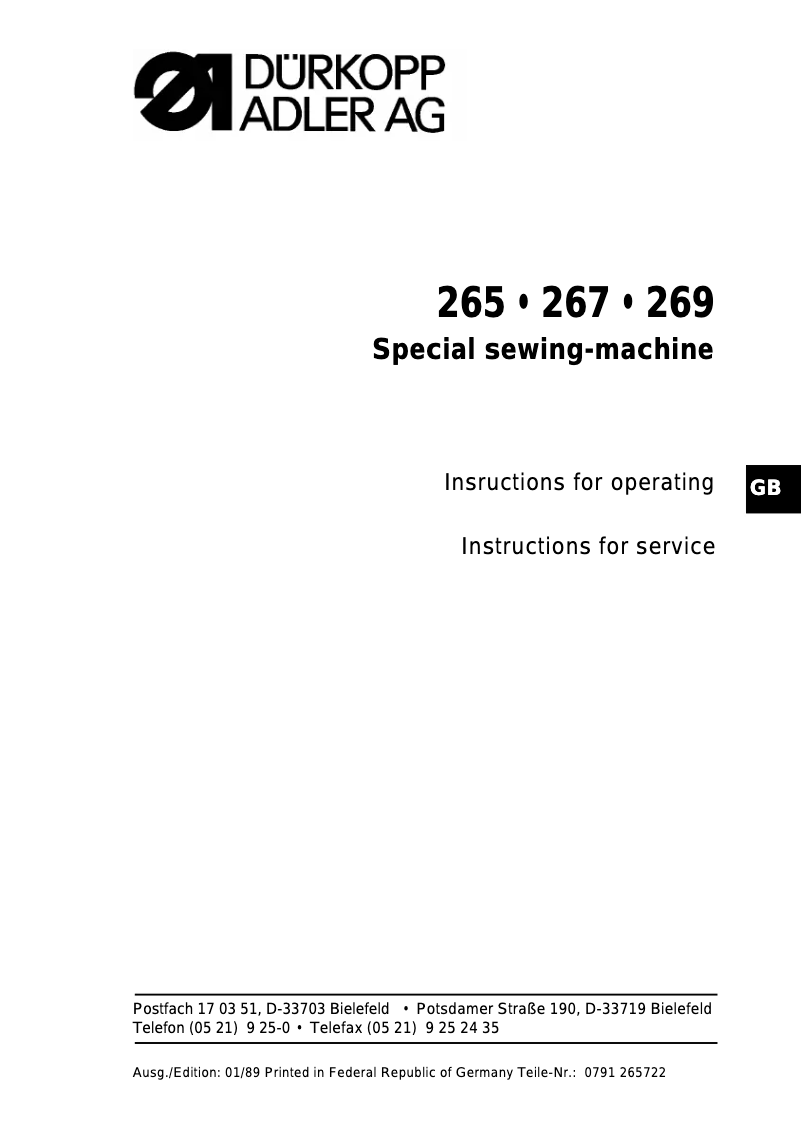 Image de la première page du manuel de l'appareil 265