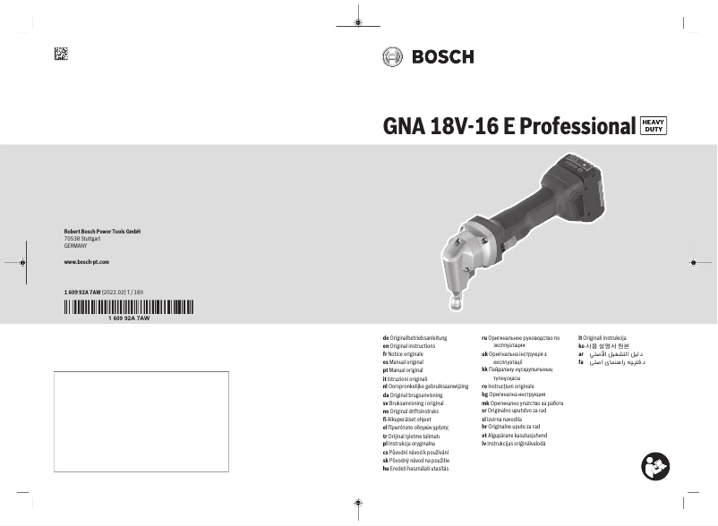 Image de la première page du manuel de l'appareil GNA 18V-16 Professional