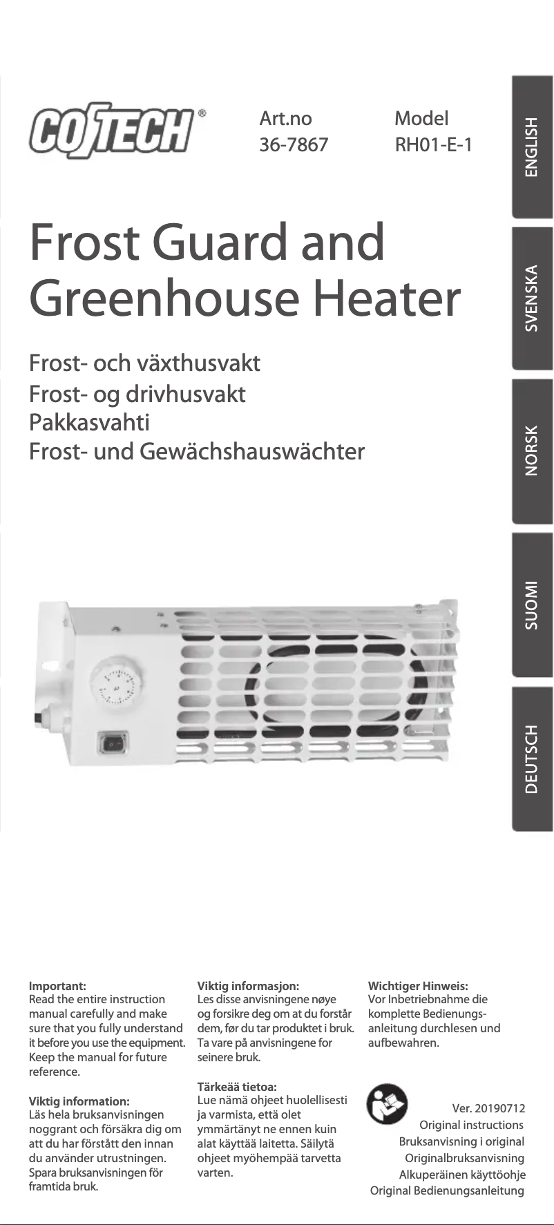 Page 1 de la notice Manuel utilisateur Cotech RH01-E-1