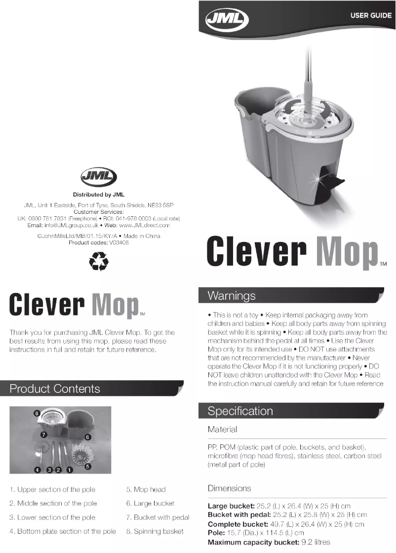 Page 1 de la notice Manuel utilisateur JML Clever Mop