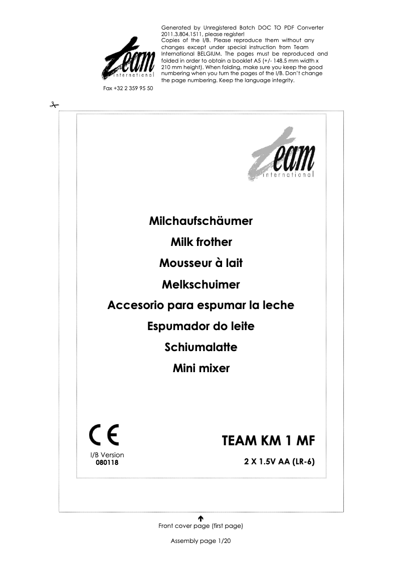 Page 1 de la notice Manuel utilisateur Team KM 1 MF