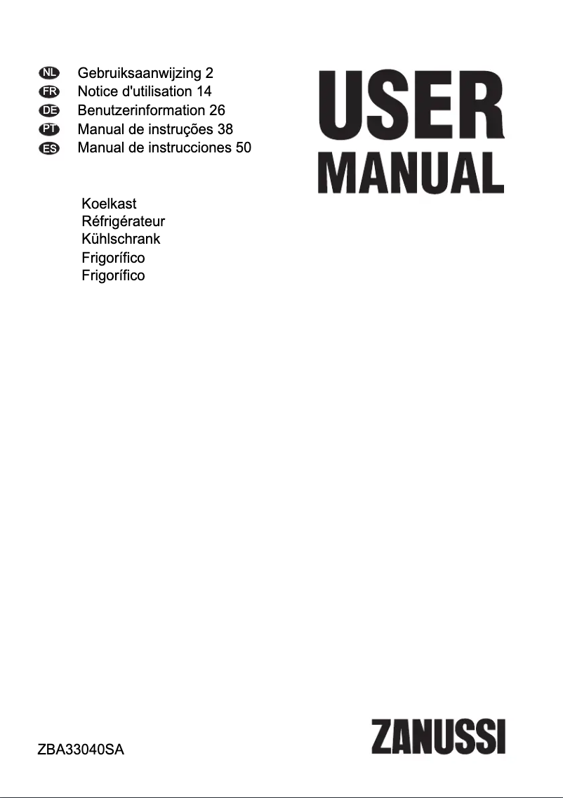 Page n°1 - Manuel utilisateur Zanussi ZBA33040SA