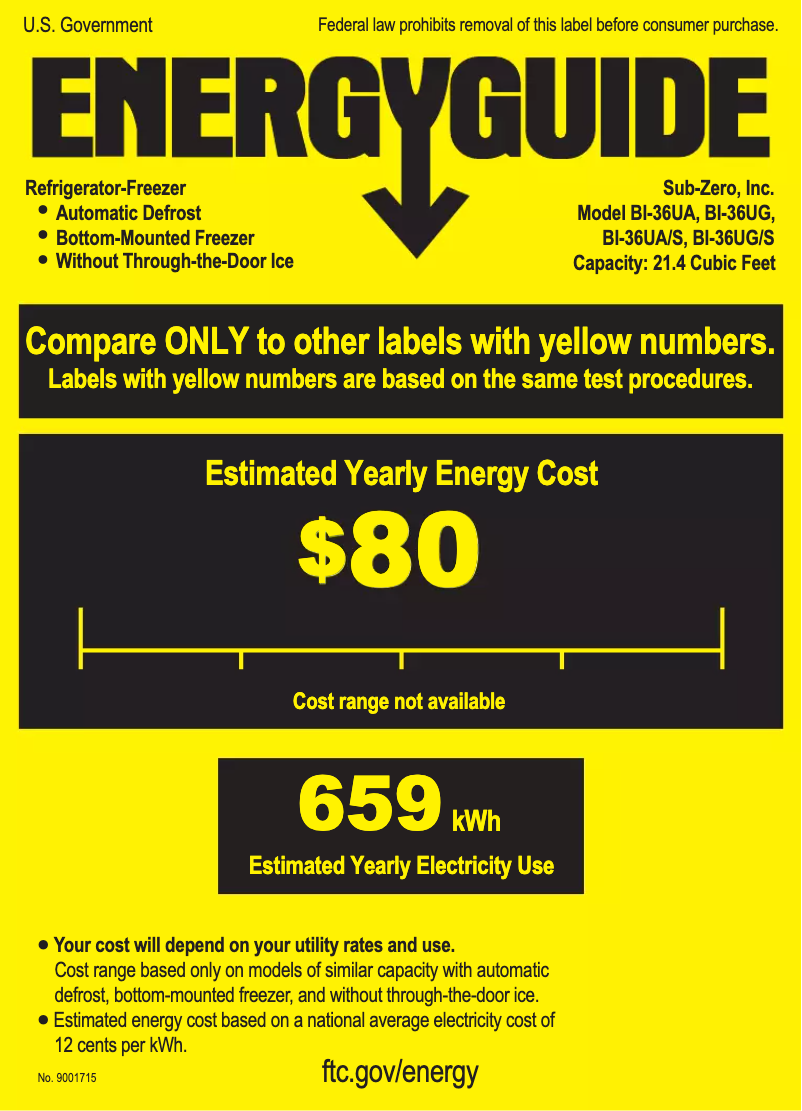 Page n°1 - Label énergétique Sub-Zero BI-36UG/S/PH-RH